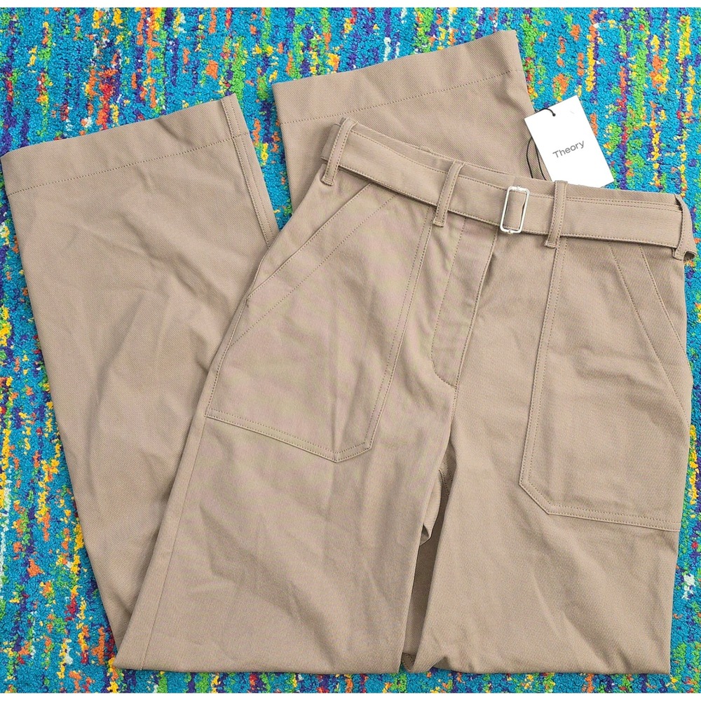 NWT Theory UTL Wide Pant Walnut Neoteric Twill Belted‎ Utility Women Siz